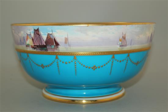 A Minton bleu celeste ground bowl, 24.5cm